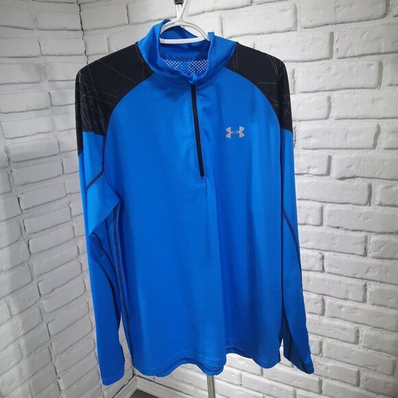 Under Armour Run Cold Gear Men's Size Large Royal Blue & Black Activewear Shirt - Picture 1 of 13